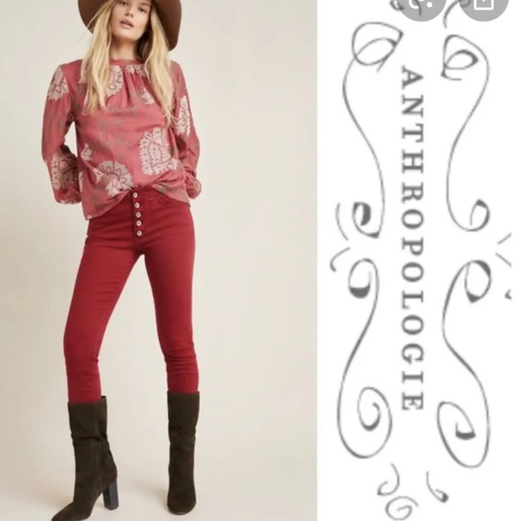 Anthropologie Pilcro Sz 27/4 High Skinny Pant Pink Corduroy Stretch Button Fly - Picture 5 of 5